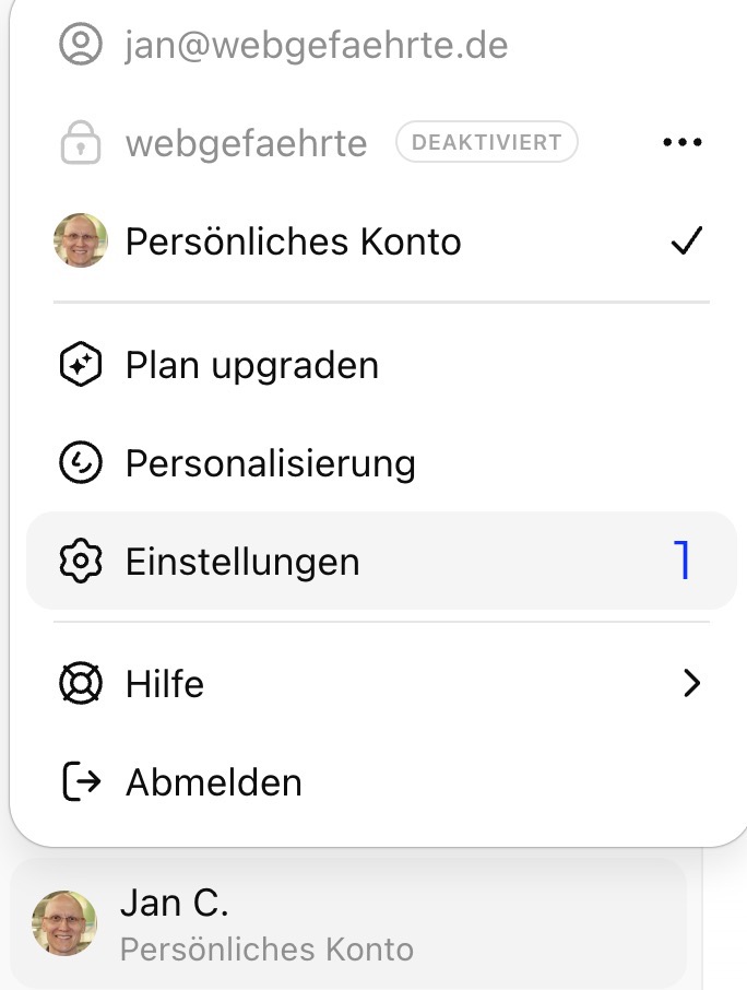 ChatGPT Historie - Erinnerungsfunktion in den Konto-Einstellungen