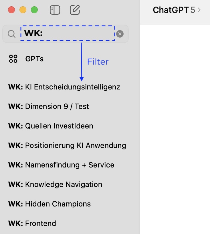 ChatGPT Historie - Suche als Filter benutzen