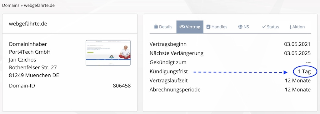 Kündigungsfrist für Domains