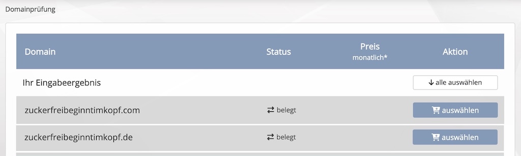 Domain Namen finden - Verfügbarkeits-Test