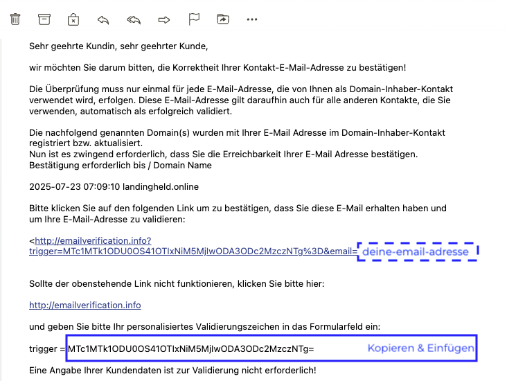 E-Mail von ICANN - ICANN-Bestimmung: Kontakt-Validierung