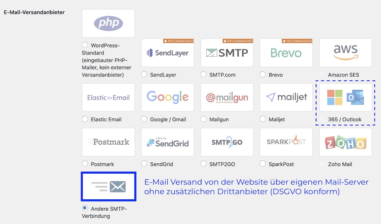 Exchange Postfach Vorteile und Nachteile - Beispiel SMTP Integration auf Website