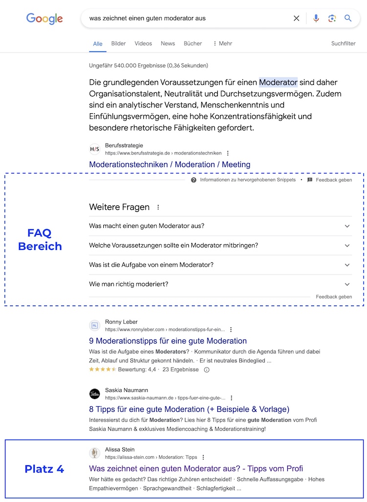 FAQ Bereich in der Google Suche