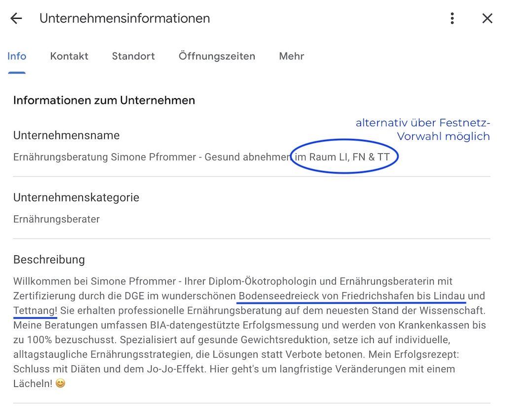 Google Unternehmensprofil - Tipps zu Unternehmensname und Beschreibung
