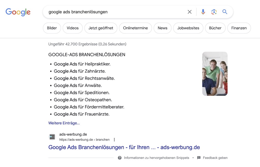 Beispiel für ein hervorgebonenes Snippet