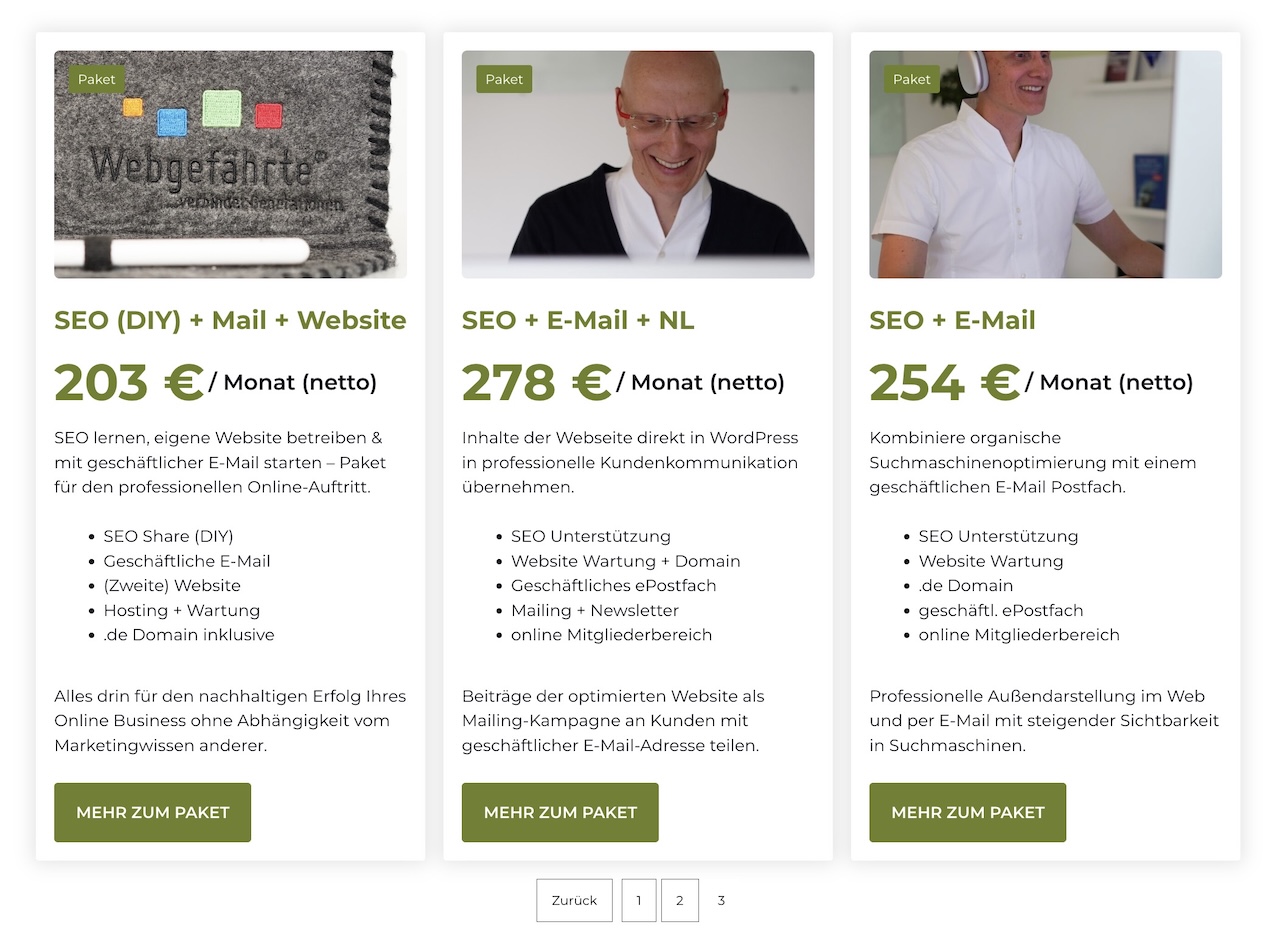 Marketing Community-Angebote - Preistafeln für Pakete