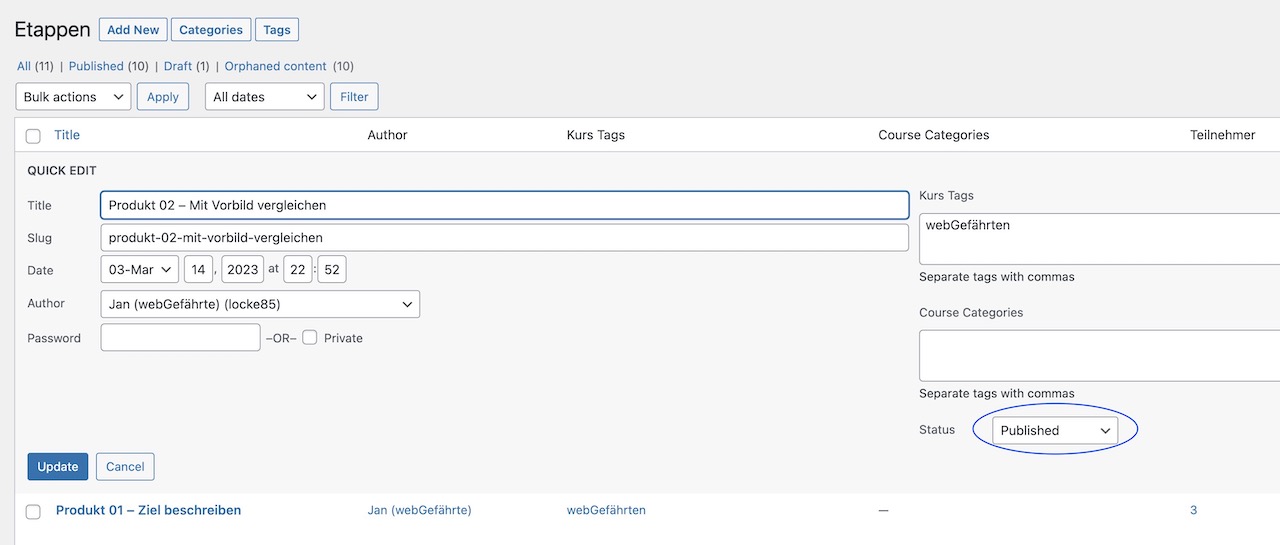 online kurs steuern über status