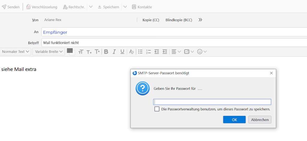 Passwortabfrage beim Versenden von E-Mails in Thunderbild