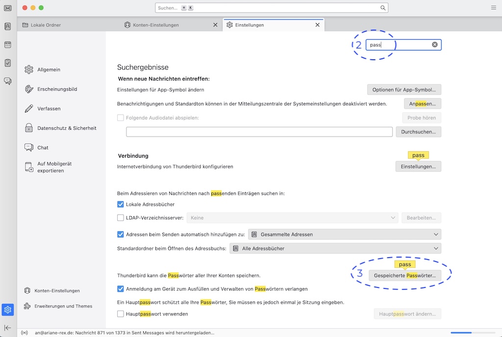 Einstellungen in Thunderbird durchsuchen