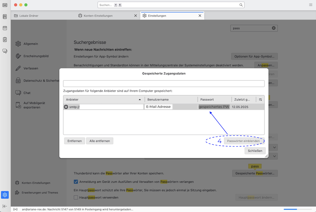 Gespeicherte Passwörter in Thunderbird anzeigen
