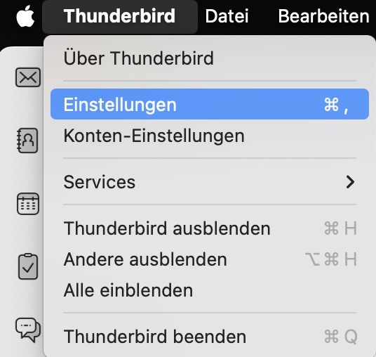 Einstellungen in Thunderbird öffnen