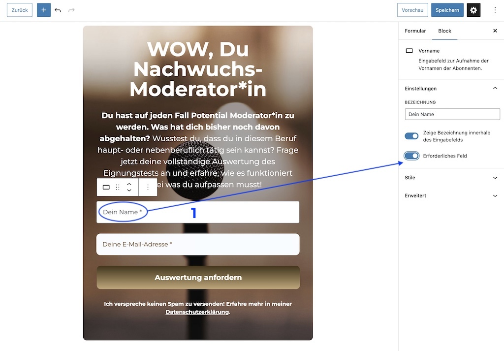 Namensfeld als Voraussetzung für persönliche Anrede im Newsletters