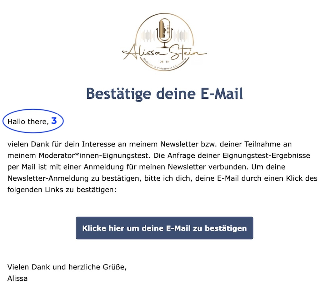 Dynamisches Feld als Voraussetzung für persönliche Anrede im Newsletters