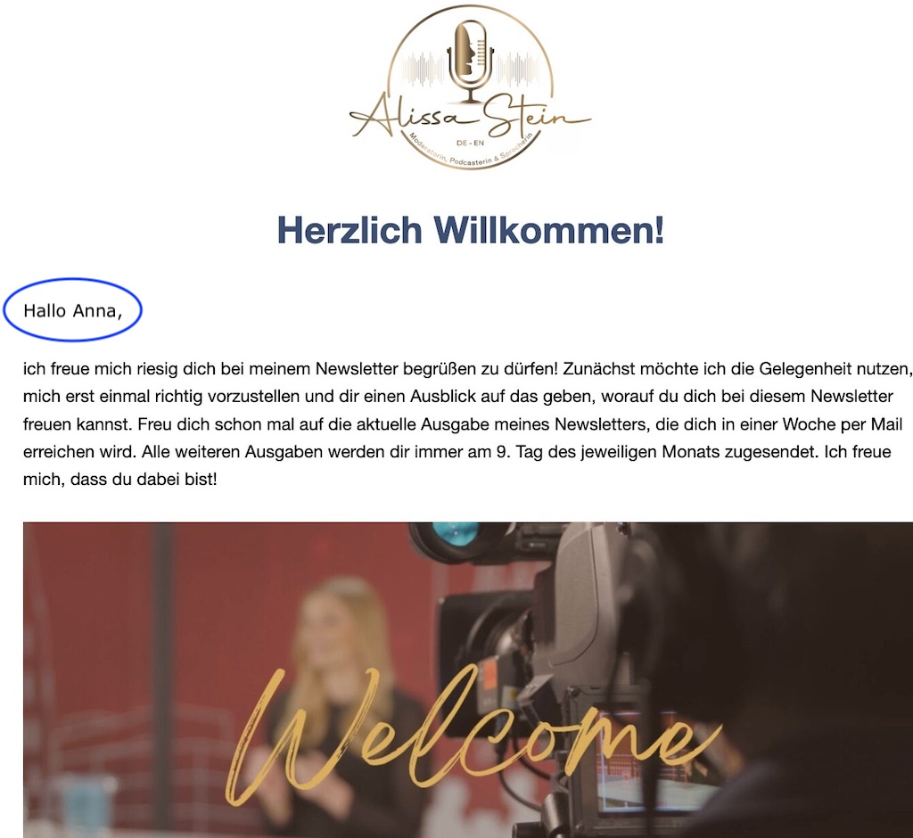 Beispiel für persönliche Anrede im Newsletter