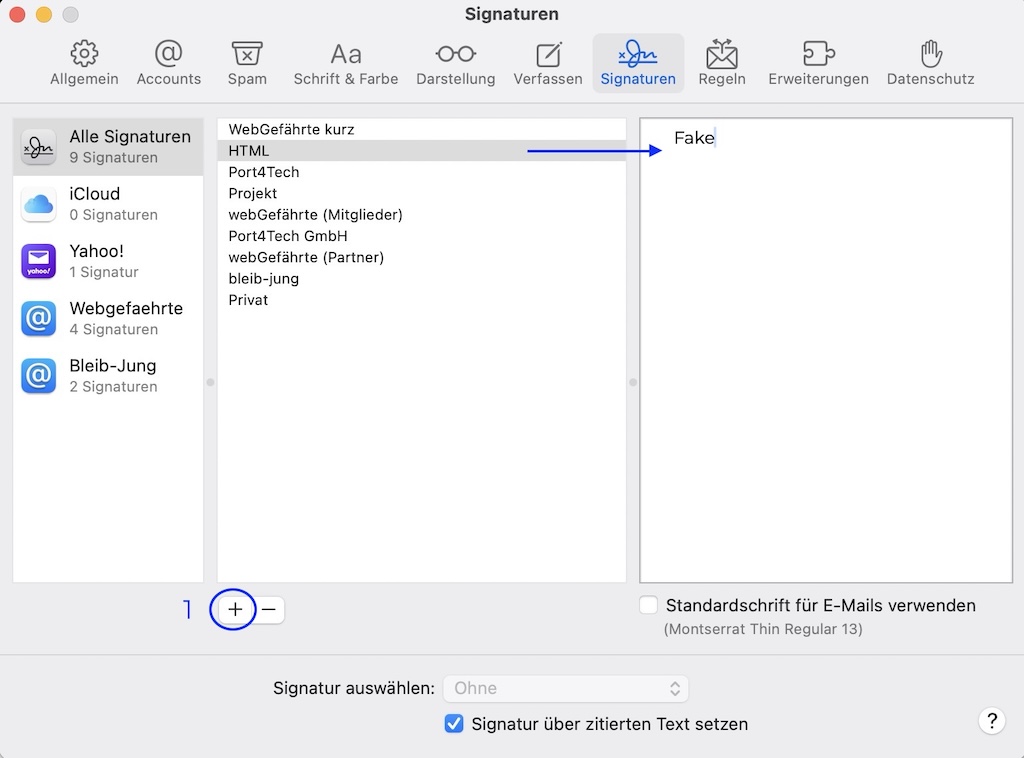 Professionelle Signatur - Fake Eintrag in Apple Mail Einstellungen