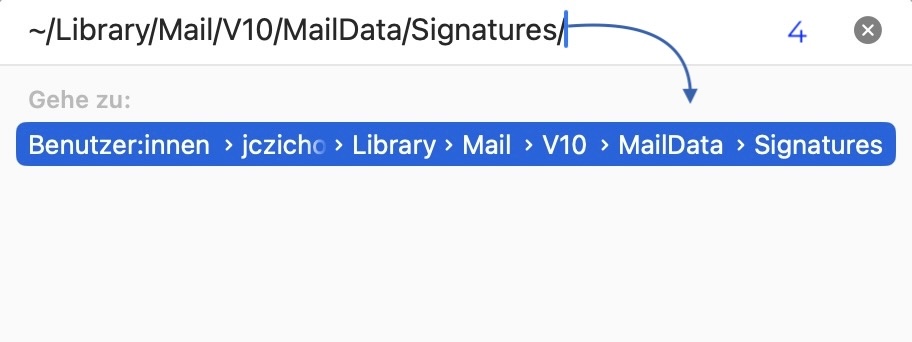 Professionelle Signatur - Zielordner für HTML Signatur im Finder auswählen