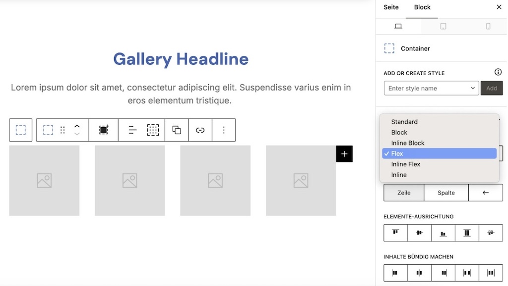 Responsives Design Beispiele - Block Eigenschaft als Flexbox