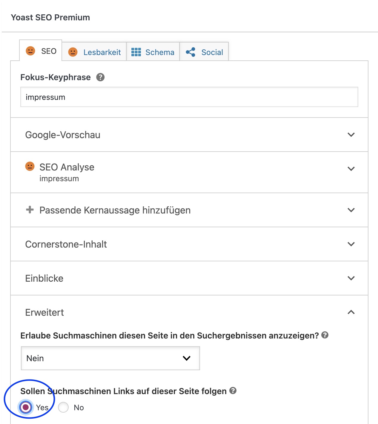 aktive links - seiteneinstellungen