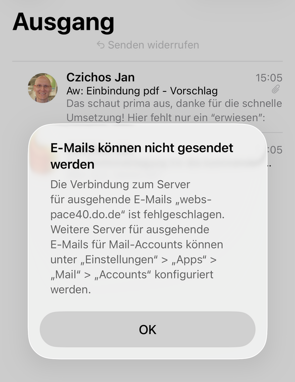 Fehlermeldung - E-Mail bleibt im Postausgang hängen