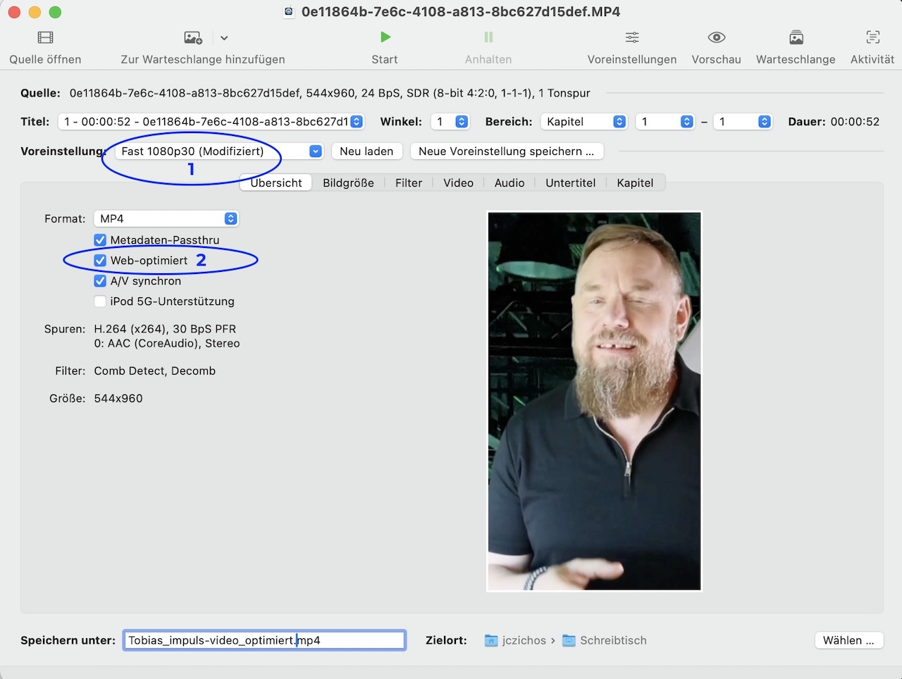 Video für Website komprimieren - Einstellungen in Handbrake