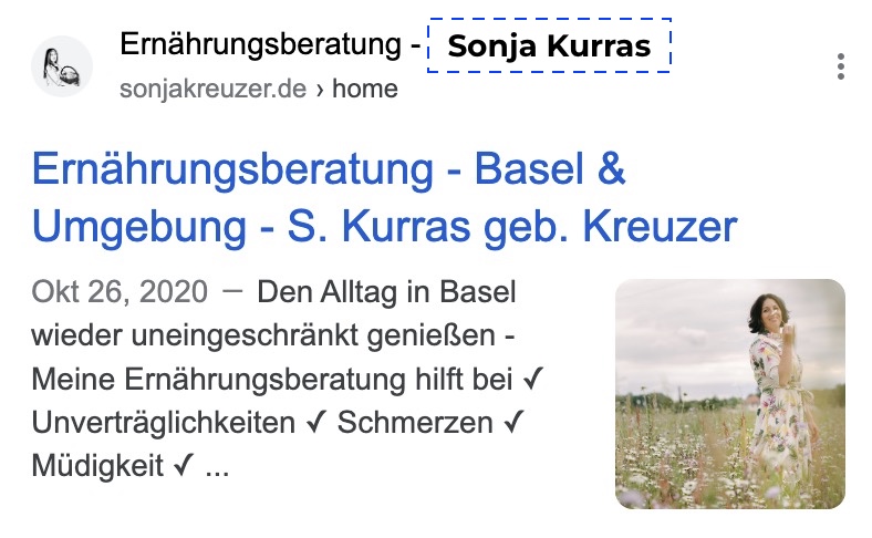 Name im Website Titel - Beispiel Google SERP