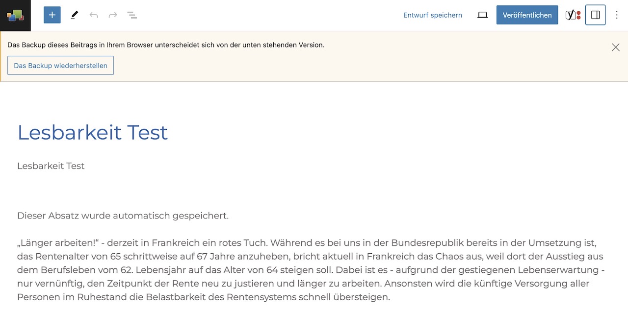 WordPress automatische Speicherung