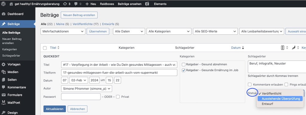 WordPress Inhalte über Status ausblenden