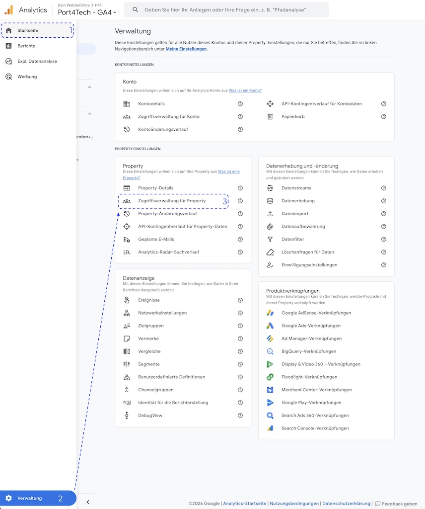Zugriff auf Google Analytics - Navigation zur Nutzerverwaltung