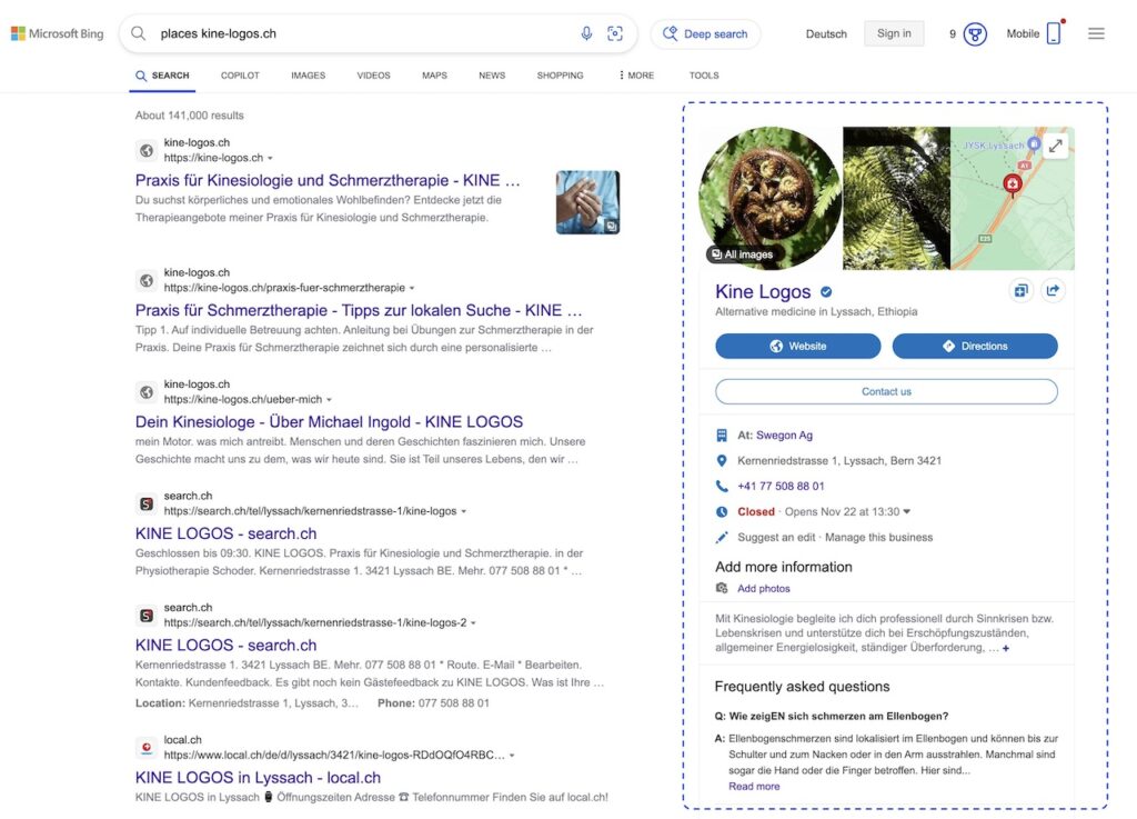Kine Logos - Praxis für Kinesiologie und Schmerztherapie in Lyssach, Schweiz, mit Informationen und Kontaktmöglichkeiten.