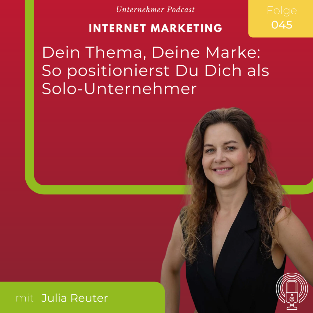 Podcast-Cover für Unternehmer mit Julia Reuter: Moderne Grafik, inspirierendes Design, Fokus auf Unternehmertum und Innovation.